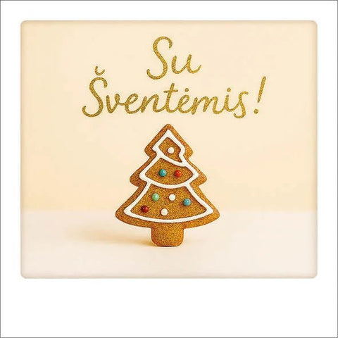PERSONALIZUOTAS ATVIRUKAS „SU ŠVENTĖMIS!“: kalėdinis sveikinimas su imbieriniu meduoliu - COCO&CO