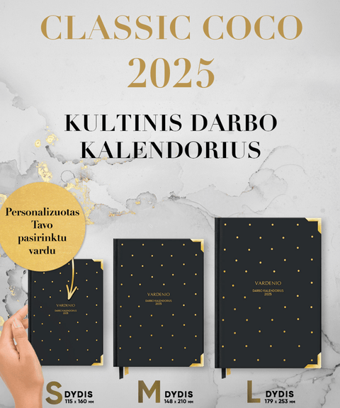 Specialus leidimas: 2025 metų klasikinis darbo kalendorius su ikoniniais aukso taškais net 3 dydžių!