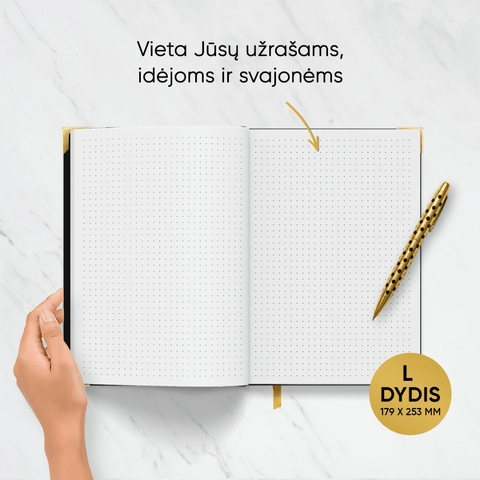 DIDELĖ JUODA COCO DARBO KNYGA: 2026 m. su Coco Chanel biografija ir citatomis (L dydis) + galimybė personalizuoti - COCO&CO