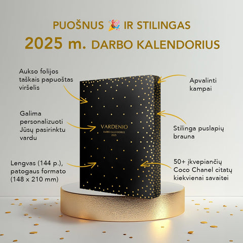 Puošnus ir stilingas DARBO KALENDORIUS 2025 m. minkštais viršeliais + Coco Chanel citatos + personalizacija! - COCO&CO