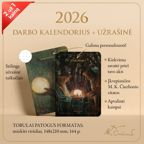 RINKINYS: M. K. Čiurlionio 2026 m. darbo kalendorius „Karalių pasaka“ + užrašinė „Bičiulystė“ + galimybė personalizuoti - COCO&CO