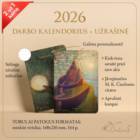RINKINYS: M. K. Čiurlionio 2026 m. darbo kalendorius „Pilies pasaka“ + užrašinė „Bičiulystė“ + galimybė personalizuoti - COCO&CO