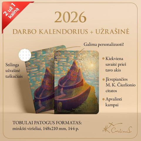 RINKINYS: M. K. Čiurlionio 2026 m. darbo kalendorius „Pilies pasaka“ + užrašinė „Pilies pasaka“ + galimybė personalizuoti - COCO&CO